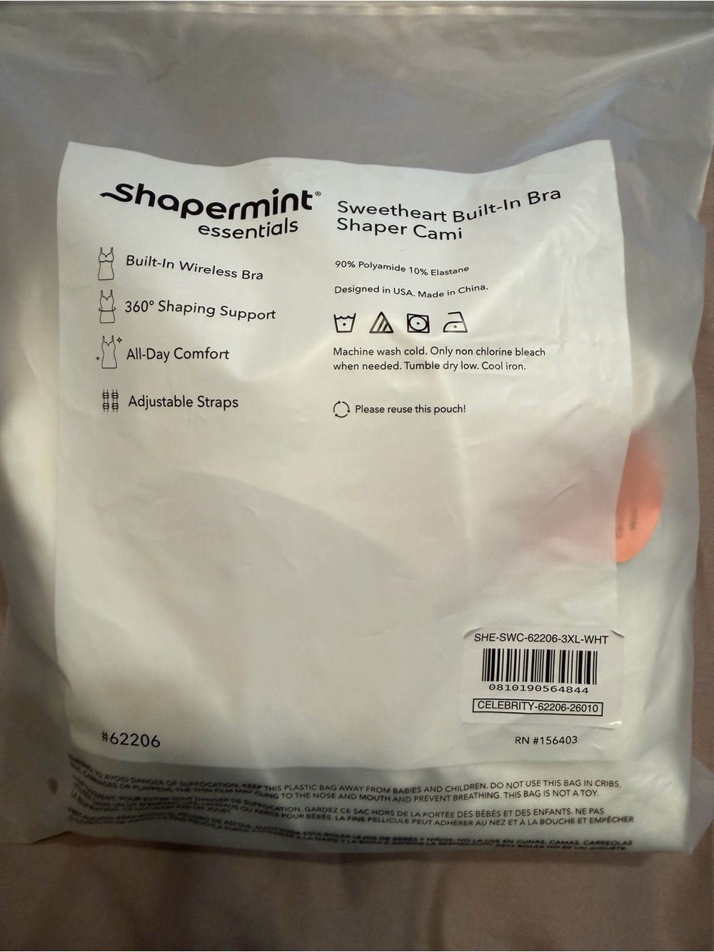 Shapermint NWT Essentials Sweetheart Built-In Bra Shaper White Cami Sz 3XL - Picture 9 of 15